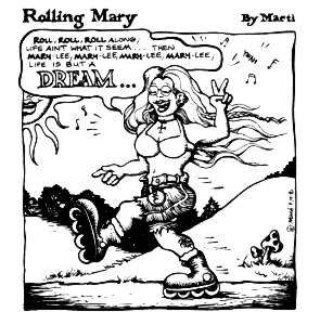 'Rolling Mary' - pen and ink comic strip 'toon